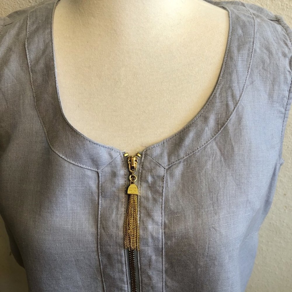 Ellen Tracy, Sz S, Blue Linen, Tassel Zip Front - Picture 2 of 5